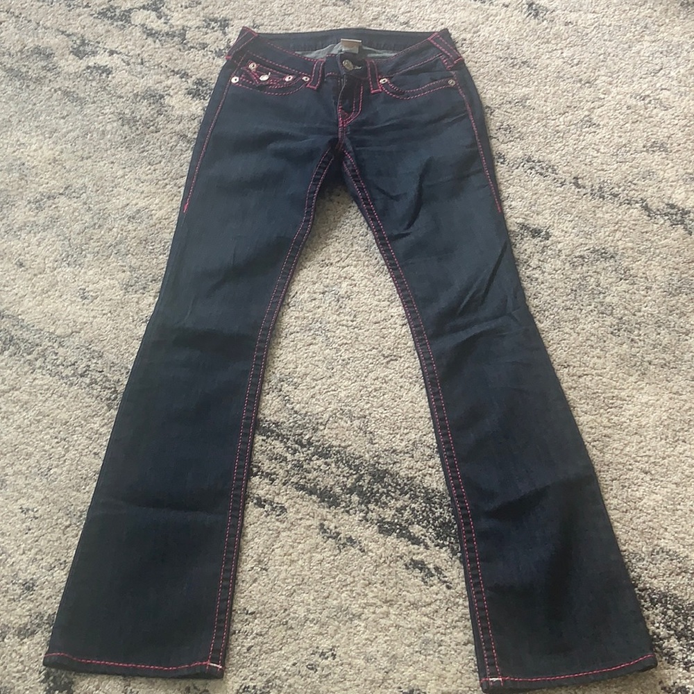 EUC, Hot pink stitching, boot cut true religions